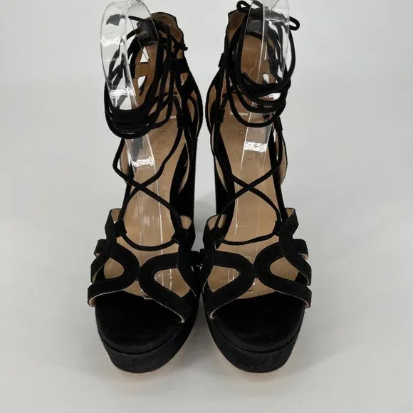 M. GEMI Lace Up‎ Sandal Strappy Suede Leather Chunky Heels Open Toe Size …